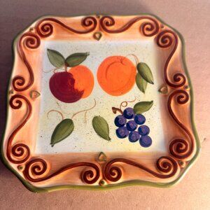 Tabletops Unlimited Medici 1 Dessert Pie Plate Purple Fruit 207414 Scrolls 8"